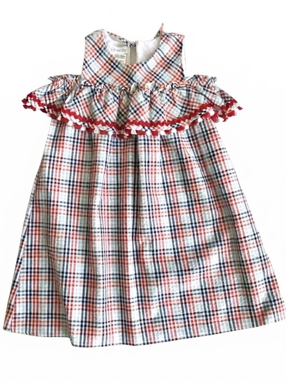 Bonnie Jean Girls 10 Gingham Plaid Sundress Dress Tartan Madras Red White Blue